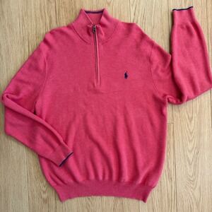 Polo Ralph Lauren Quarter Zip Mens XL Coral Pink Pima Cotton Honeycomb Sweater